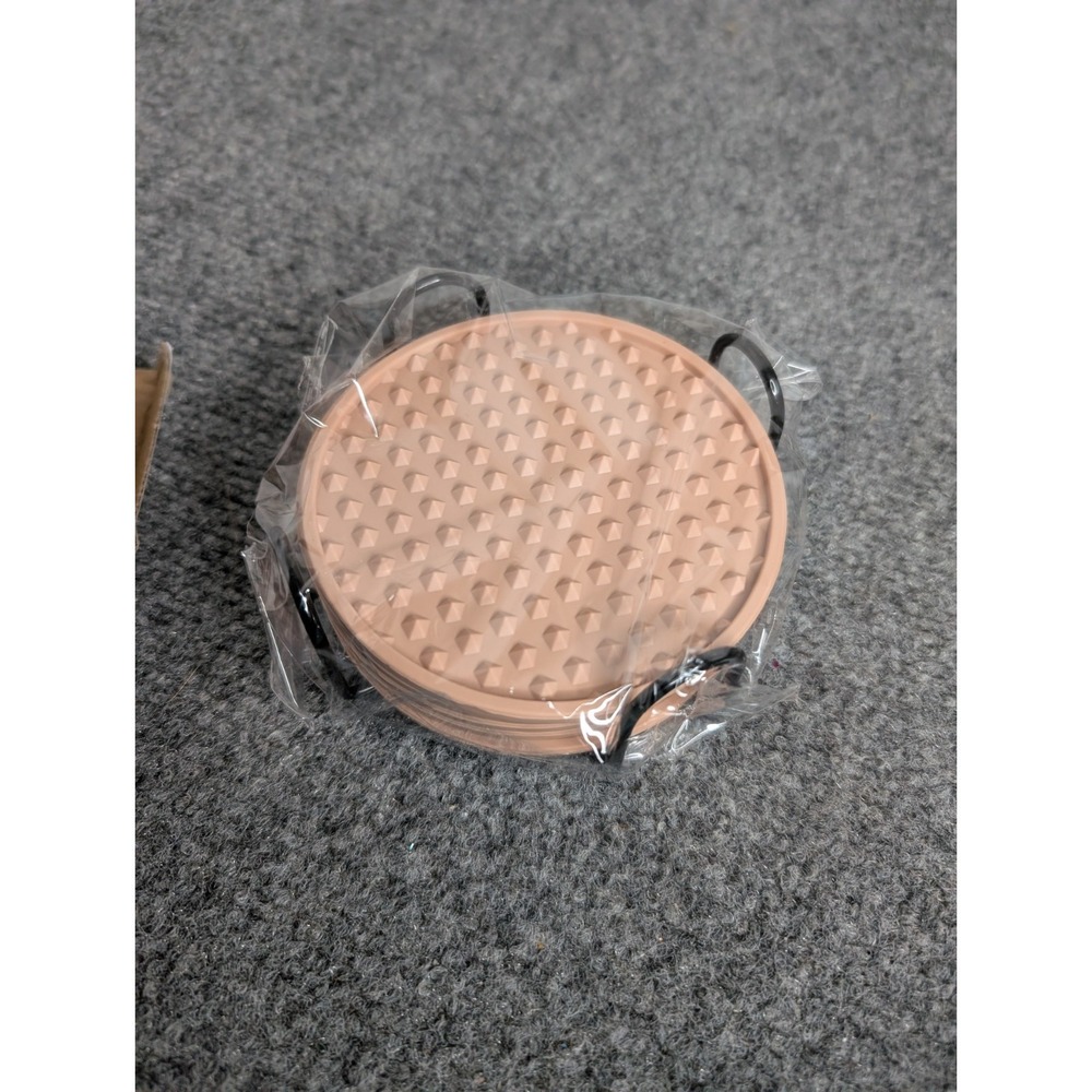 6 Pack Heat Resistant Silicone Drink Coasters with Holder Tabletop Protection